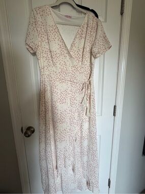 Pink Lily Cream Maxi Wrap Dress with Dusty Pink Floral Print